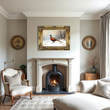 Superb Lithograph on Canvas - A Cock Pheasant in a Snowy Woodland Landscape