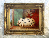 Fine Oleograph on Canvas Portrait of a Prize Old Spot Pig in a Stable