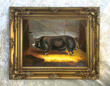 Fine Oleograph on Canvas Portrait of the Prize Pig "Cromwell" in a Stable