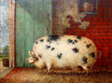 Fine Oleograph on Canvas Portrait of a Prize Old Spot Pig in a Stable