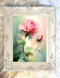 Exquisite Oleograph on Canvas Still Life of a Single Pink Rose