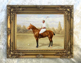 Fine Oleograph on Canvas of a Polo Player on a Chestnut Pony aft. Frank Paton