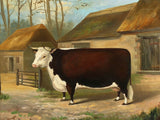Fine Gilt Framed  Oleograph on Canvas "A Prize Cow in a Farmyard"
