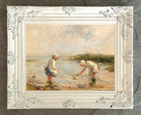 Fine Oleograph on Canvas - Children Gathering Bait aft. Gemmell Hutchison
