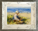 Beautiful Ornate Framed Oleograph of  a Girl in the Dunes