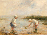 Fine Oleograph on Canvas - Children Gathering Bait aft. Gemmell Hutchison