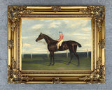 Oleograph on Canvas of a Racehorse with Jockey Up.