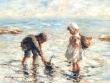 Fine Oleograph on Canvas - "Sailing a Toy Boat in the Shallows"