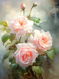 Exquisite Still Life Oleograph on Canvas Still Life of Pink Roses