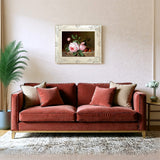 Exquisite Oleograph on Canvas Still Life of Pink Roses on a Marble Ledge