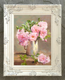 Fine Still Life Oleograph -  Pink Roses in a Watering Can