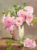 Fine Still Life Oleograph -  Pink Roses in a Watering Can
