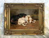 Fine Gilt Framed Oleograph on Canvas - Setters at rest - aft John Emms