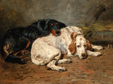 Fine Gilt Framed Oleograph on Canvas - Setters at rest - aft John Emms