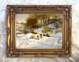 Fine Oleograph on Canvas - Sheep in a Wintry Woodland Landscape