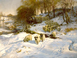 Fine Oleograph on Canvas - Sheep in a Wintry Woodland Landscape