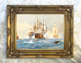 Gilt Framed Oleograph of HMS Victory at Trafalgar