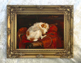 Gilt Framed Oleograph of a Jack Russell sleeping