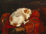 Gilt Framed Oleograph of a Jack Russell sleeping