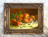 Fine Oleograph on Canvas Still Life of Apples, Holly & Mistletoe on a Ledge aft. E H Stannard