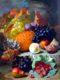 Exquisite Oleograph on Canvas Still Life of Mixed Fruit on Marble Steps