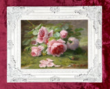 Beautiful Oleograph on Canvas - Still Life with Pink Roses