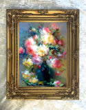 Fine Impressionist Floral Still Life Oleograph on Canvas - Pink & Yellow Roses