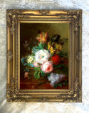 Fine Gilt Framed Still Life Oleograph on Canvas - Still Life with Tulips