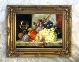 Exquisite Oleograph on Canvas Still Life of Assorted Fruit on a Marble Ledge