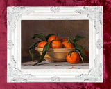 Beautiful Oleograph on Canvas Still Life of Clementines in a Bowl