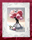 Beautiful Oleograph on Canvas Still Life of Pink Roses in a  Glass Vase