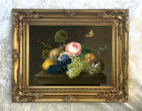 Exquisite Oleograph on Canvas Still Life on a Ledge with a Butterfly