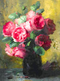 Exquisite Oleograph on Canvas - Still Life of Red Roses in a Vase