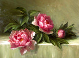 Beautiful Oleograph on Canvas - Still Life with Pink Peonies on a Ledge