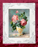 Exquisite Oleograph on Canvas - A Bouquet of Flowers in a Glass Vase