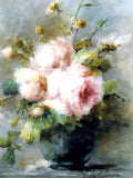 Exquisite Still Life Oleograph on Canvas Still Life of Roses in a Glass Vase