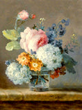 Still Life Lithograph on Canvas of Roses, Snowballs, Peonies & Hyacinths