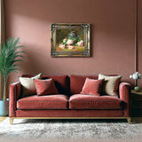 Superb Still Life Oleograph on Canvas Still Life of Pink & White Roses with a Blue Vase