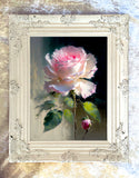 Exquisite Oleograph on Canvas - Still Life of a Single Pink Rose