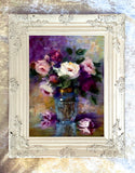 Fine Still Life Lithograph - Blooming Roses in a Glass Vase