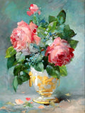 Fine Still Life Lithograph -  Roses in a Gold & White Vase
