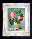 Fine Still Life Lithograph -  Roses in a Gold & White Vase