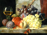 Exquisite Oleograph on Canvas Still Life of Assorted Fruit on a Marble Ledge