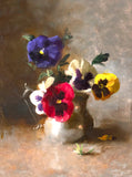 Beautiful Oleograph on Canvas Still Life of Flowers in a Pewter Jug