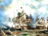 Gilt Framed Oleograph of the Battle of Trafalgar "The Heat of the Action"