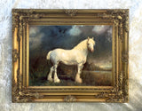 Fine Oleograph on Canvas - The White Shire Horse "Barrel" in a Landscape