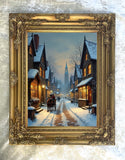 Elegant Lithograph on Canvas of a  Victorian Twilight Winters Street Scene