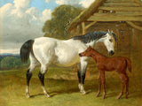 Fine Oleograph on Canvas of a Mare & Foal by a Stable aft. J F Herring