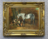 Fine Oleograph on Canvas - Dapple Grey Horse with Hounds  aft. John Ferneley