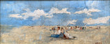 Vintage French Impressionist School Oil on Panel of a busy Beach Scene SOLD